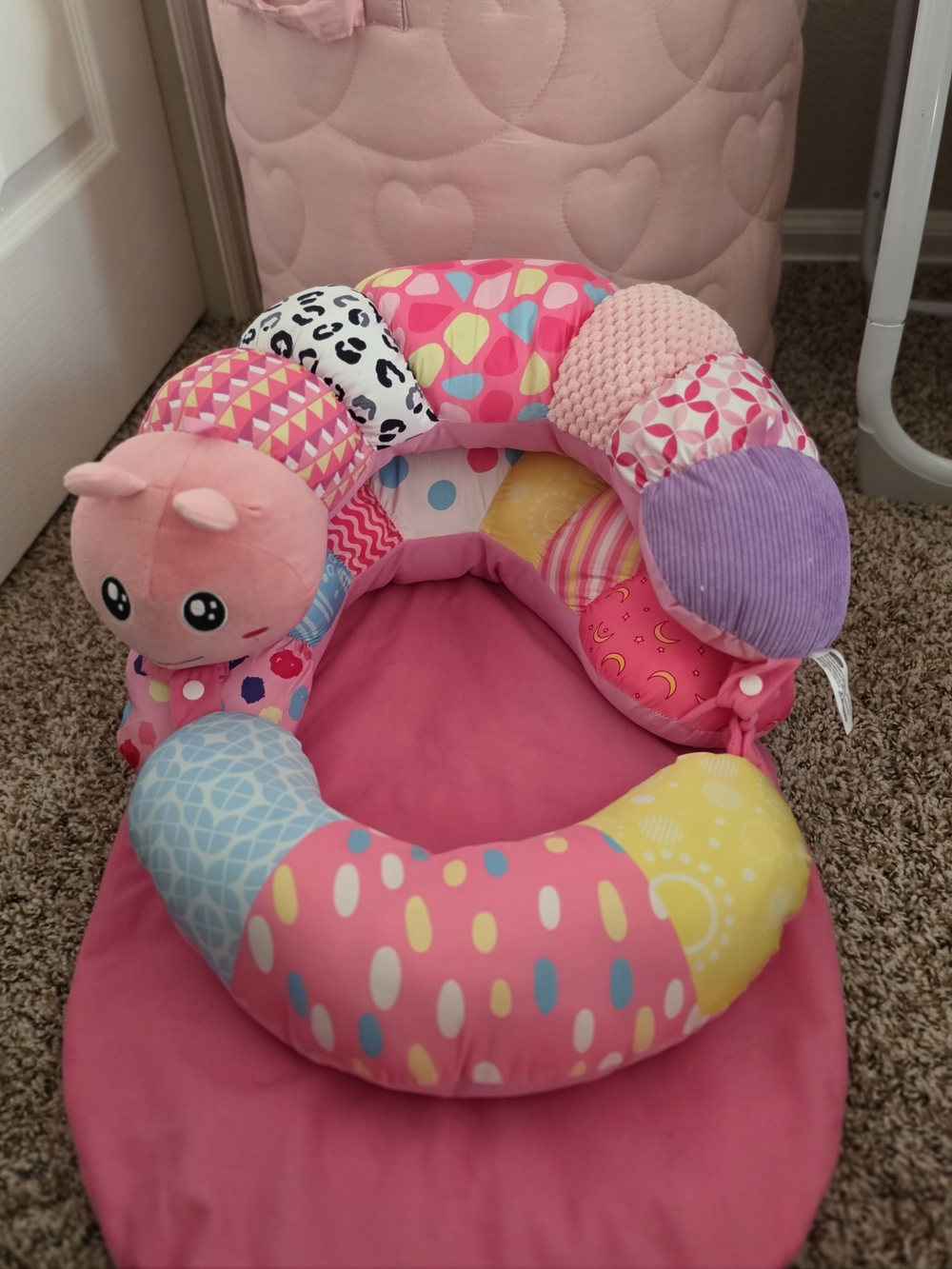 Plush Pink Multi-Pattern Baby Tummy-time Support Pillow